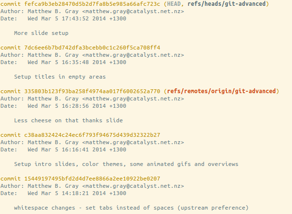 regular git log